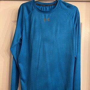 Under Armour Light Blue Performance Long Sleeve Top with Grey/Silver Logo YXL